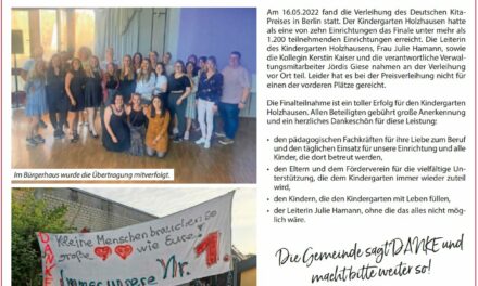 Deutscher Kita-Preis 2022 – Toller Erfog für Kindergarten Holzhausen